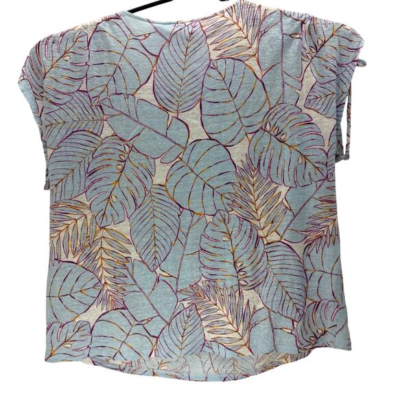 Cynthia Rowley Blue White Floral Linen Sleeveless Top Womens XL Shirt - Picture 2 of 7